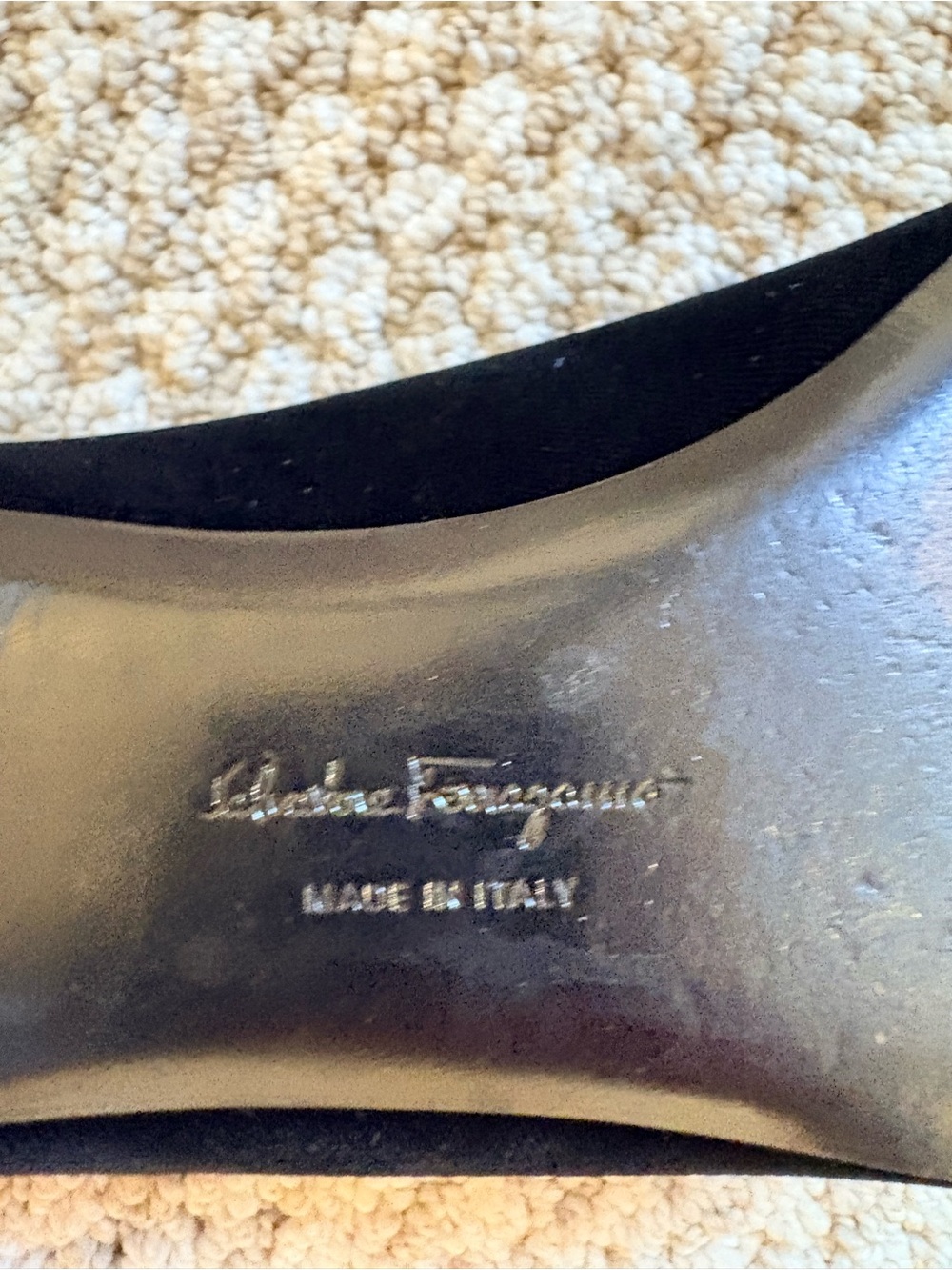 Salvatore Ferragamo Black Velvet Bari Ballet Flat with Gold Sculpted Heel - Picture 7 of 8